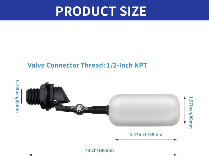A.I.FORCE 2-Pack Adjustable Arm Float Ball Valve for Automatic Water Level Control in Livestock Water Troughs, Aquariums, Hydroponics, and Reservoirs, 1/2 Inch NPT Thread - Image 3